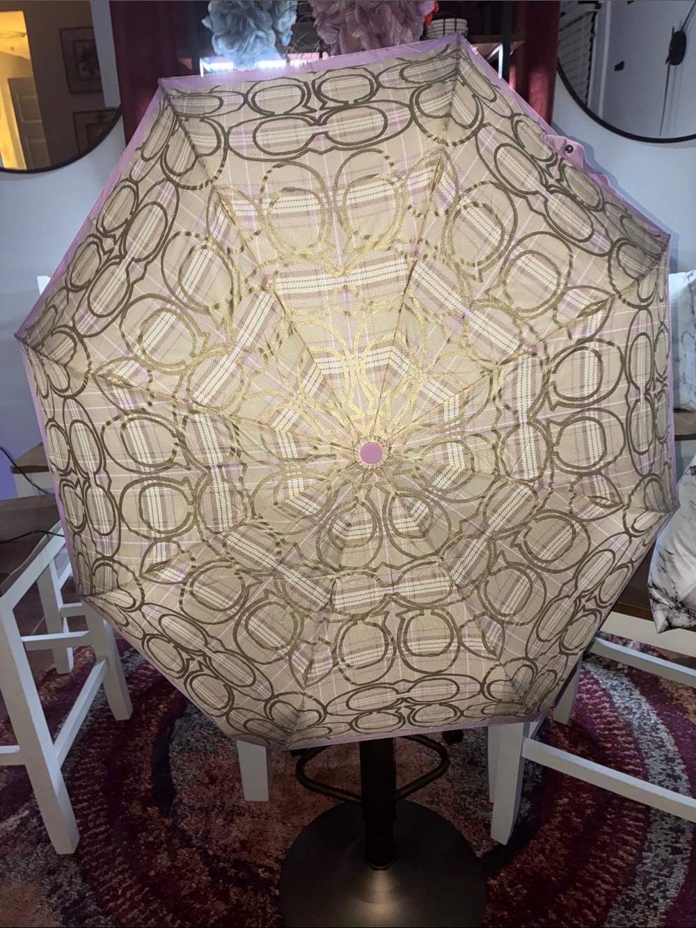 Coach lavender and tan/gold Signature Print Umbrella
